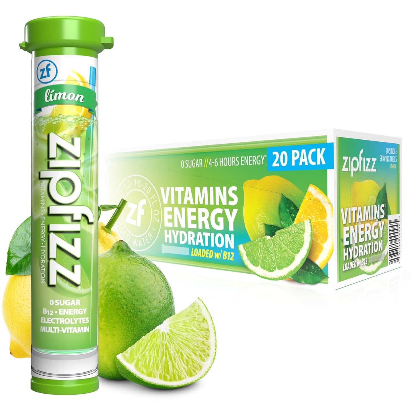 Zipfizz Healthy Energy Drink Mix, Hydration with B12 and Multi Vitamins, Fruit Punch, 20 Tubes