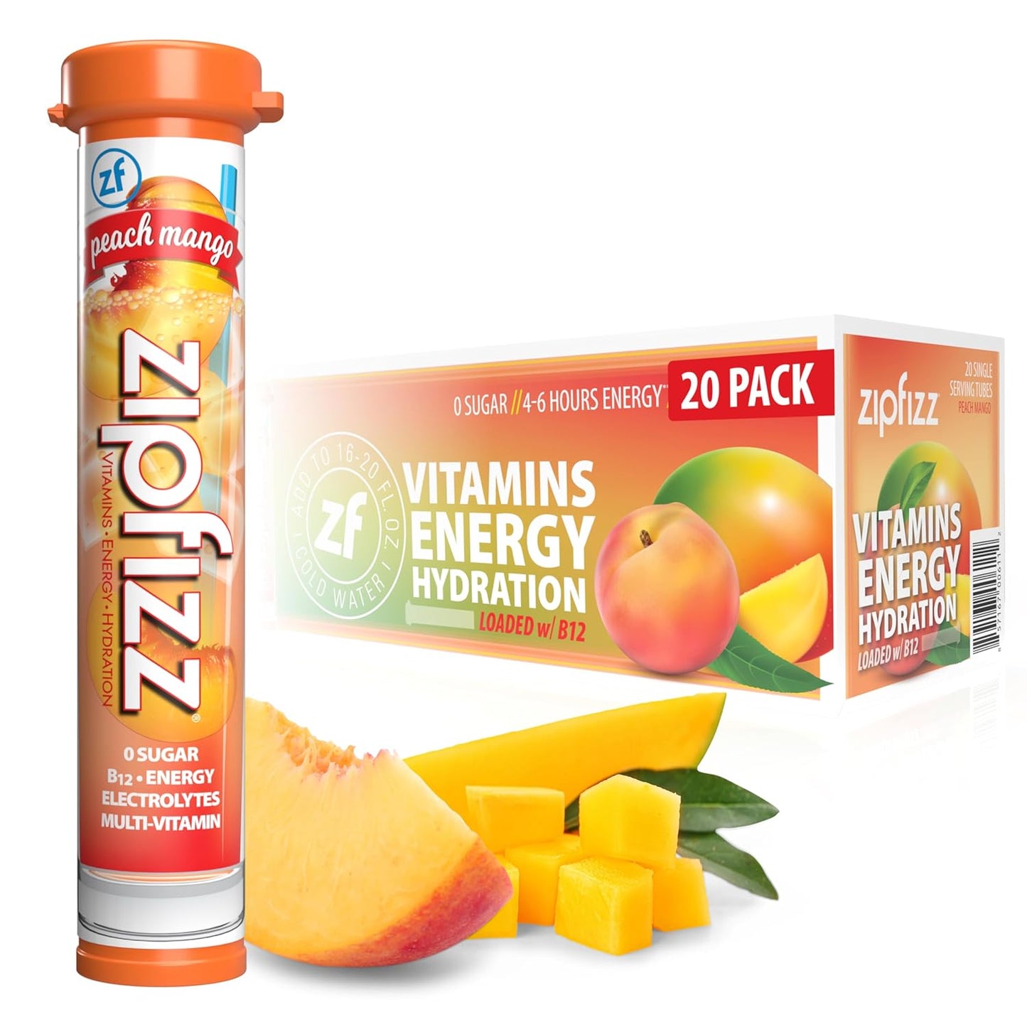 Zipfizz Healthy Energy Drink Mix, Hydration with B12 and Multi Vitamins, Fruit Punch, 20 Tubes