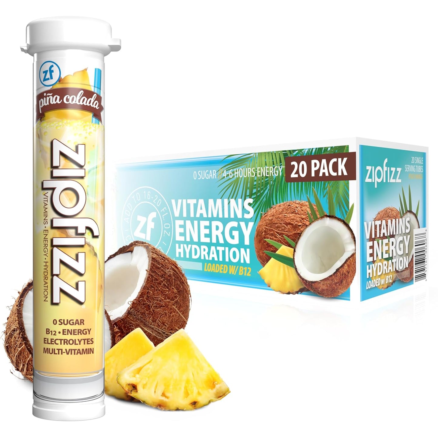 Zipfizz Healthy Energy Drink Mix, Hydration with B12 and Multi Vitamins, Fruit Punch, 20 Tubes
