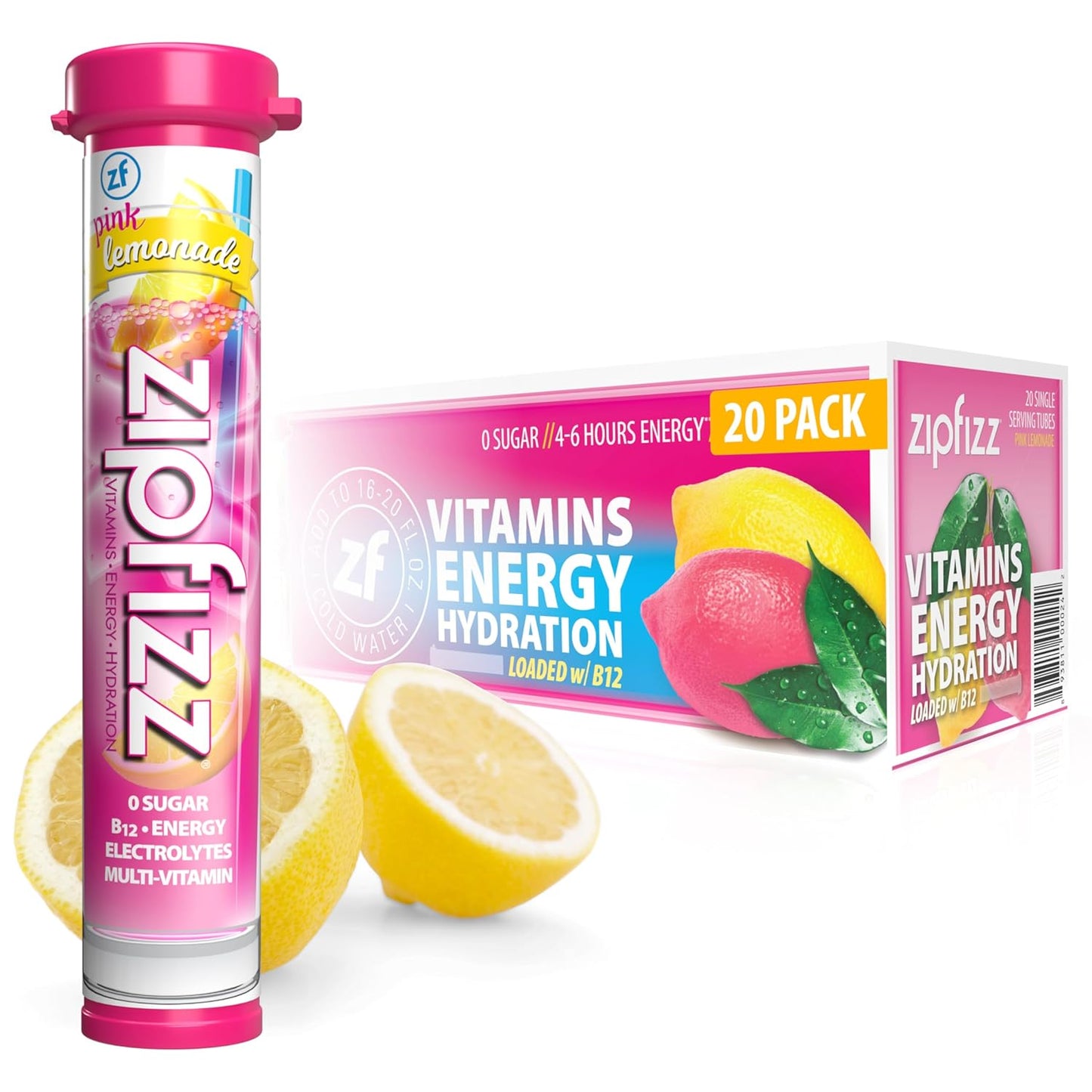 Zipfizz Healthy Energy Drink Mix, Hydration with B12 and Multi Vitamins, Fruit Punch, 20 Tubes