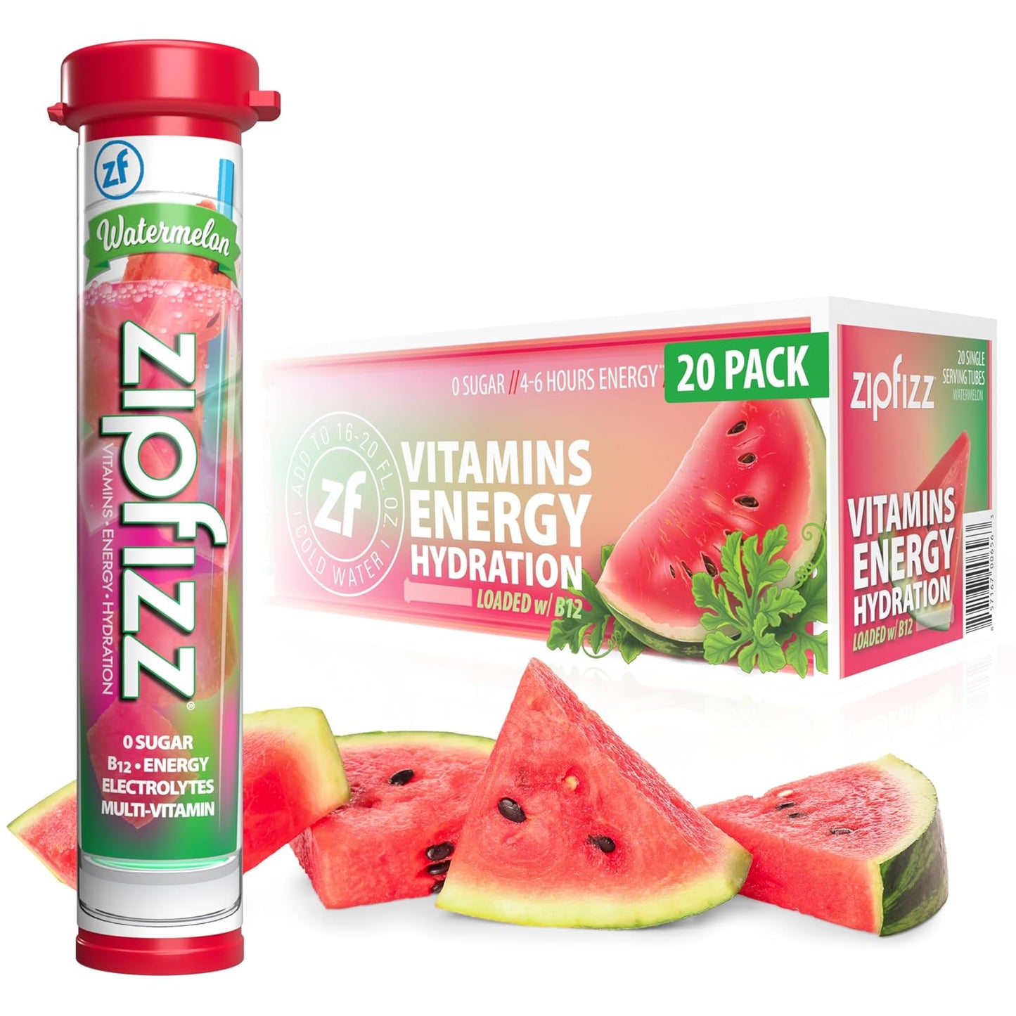 Zipfizz Healthy Energy Drink Mix, Hydration with B12 and Multi Vitamins, Fruit Punch, 20 Tubes