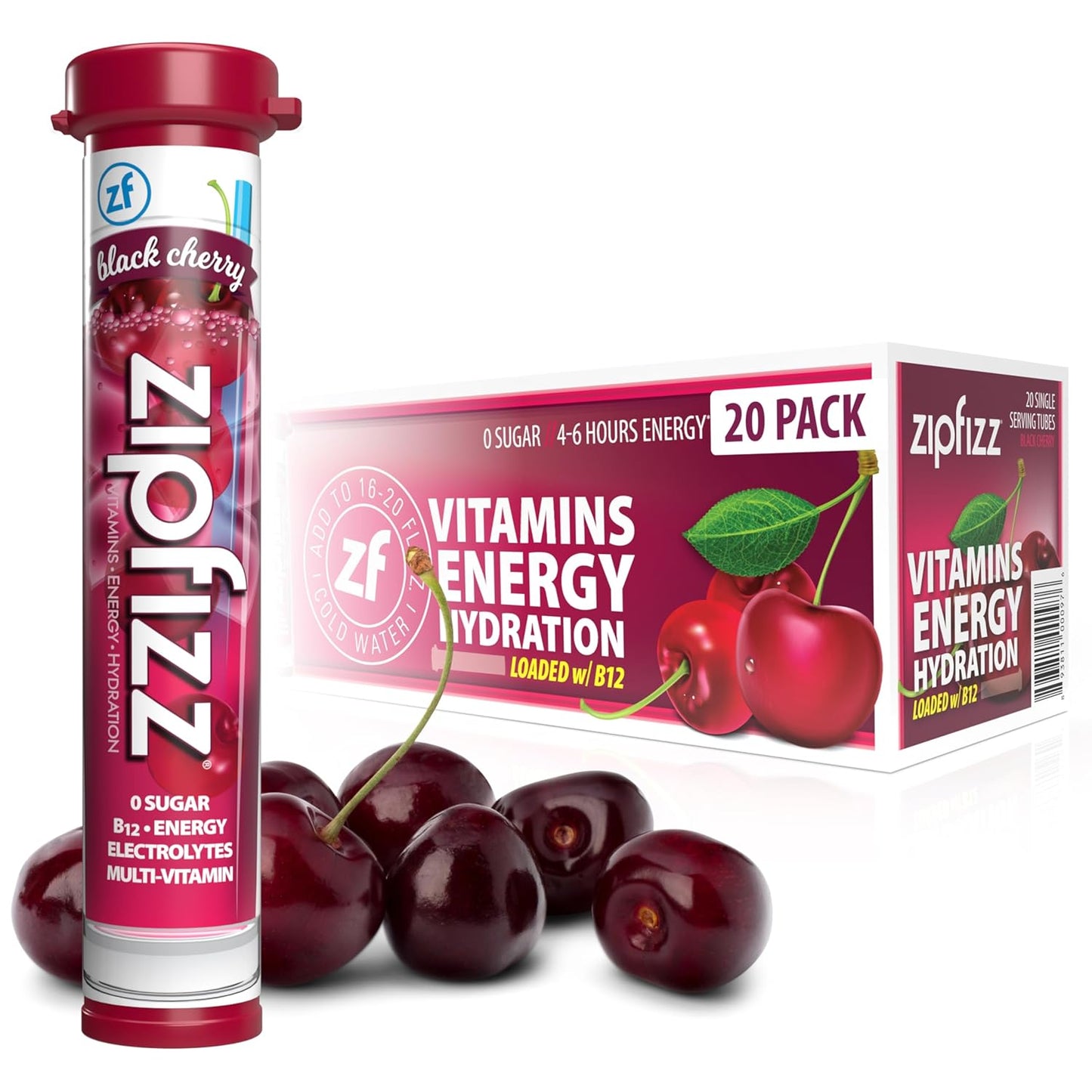 Zipfizz Healthy Energy Drink Mix, Hydration with B12 and Multi Vitamins, Fruit Punch, 20 Tubes