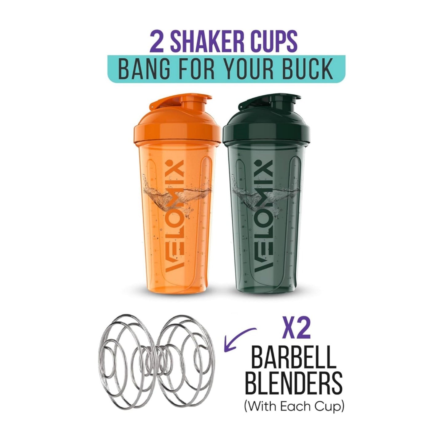 '-2 Pack - 28 oz Protein Mix Shaker Bottles - | Leak Proof Protein Shake Bottles | - Black and Clear