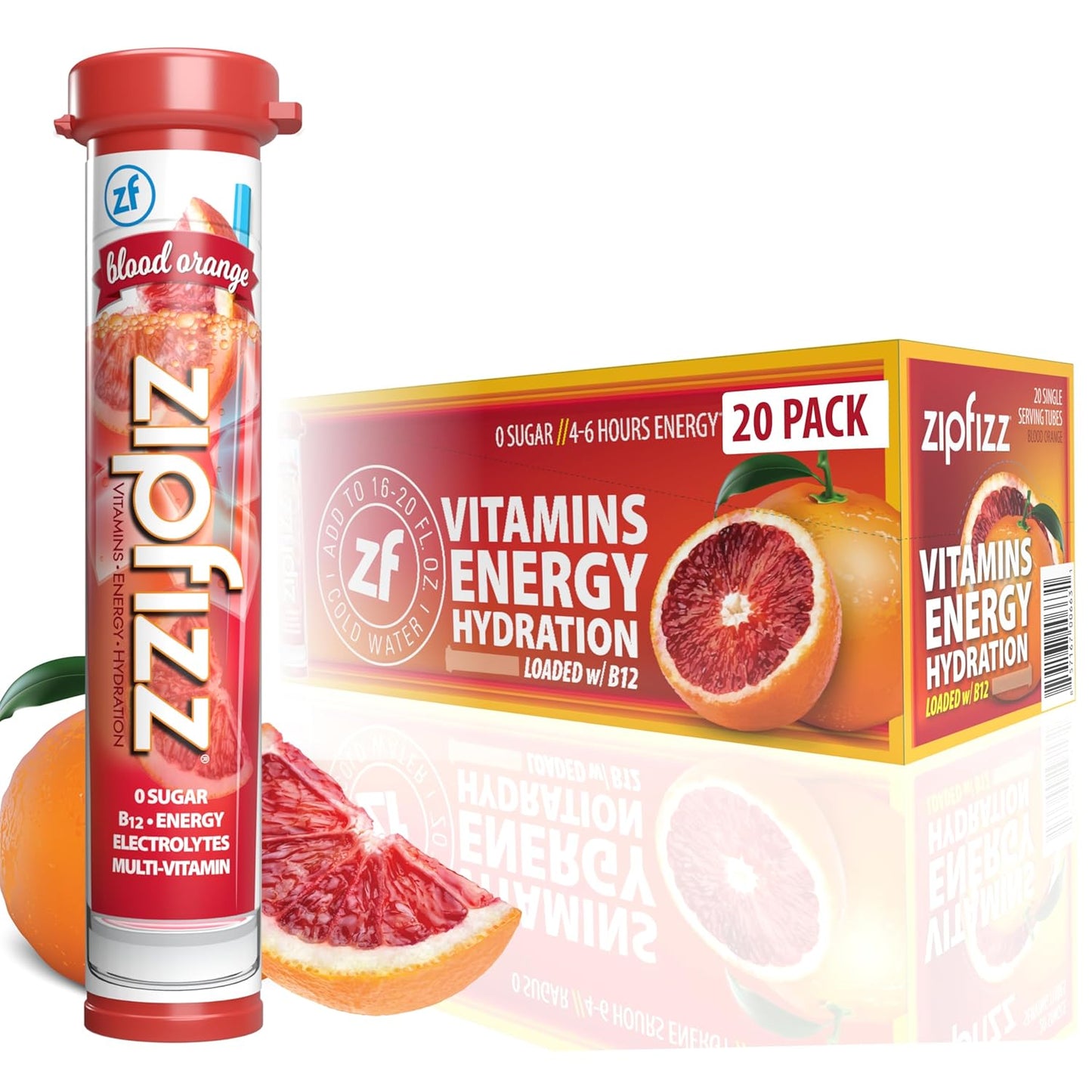 Zipfizz Healthy Energy Drink Mix, Hydration with B12 and Multi Vitamins, Fruit Punch, 20 Tubes