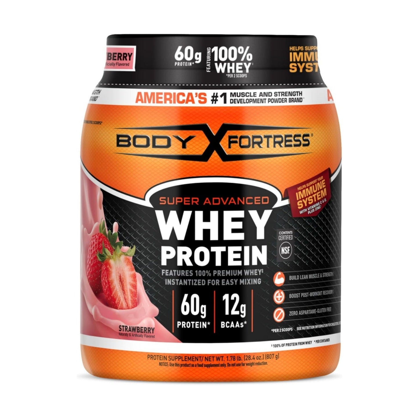 Body Fortress Super Advanced Whey Protein Powder, Vitamins C & D Plus Zinc