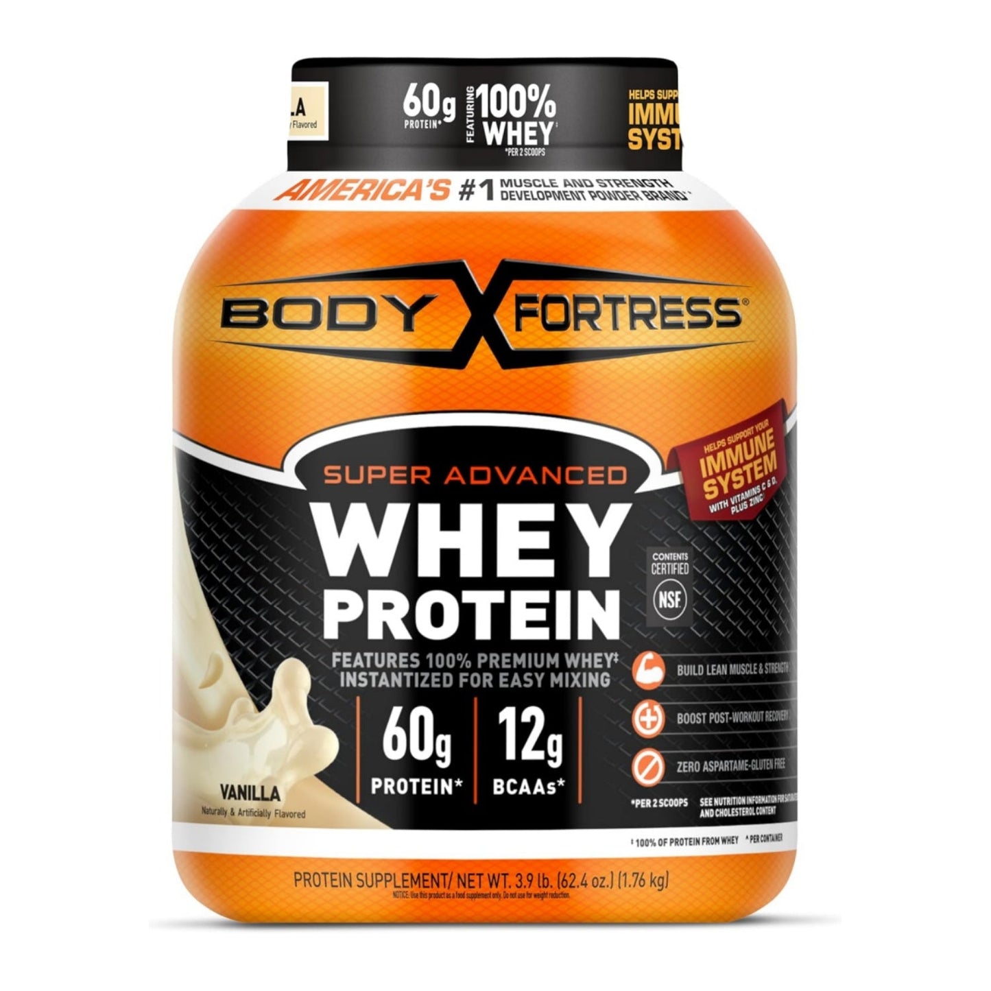 Body Fortress Super Advanced Whey Protein Powder, Vitamins C & D Plus Zinc