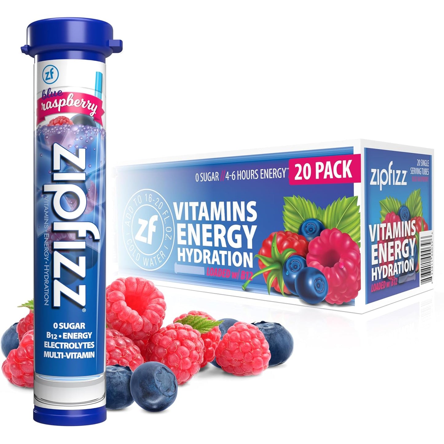 Zipfizz Healthy Energy Drink Mix, Hydration with B12 and Multi Vitamins, Fruit Punch, 20 Tubes