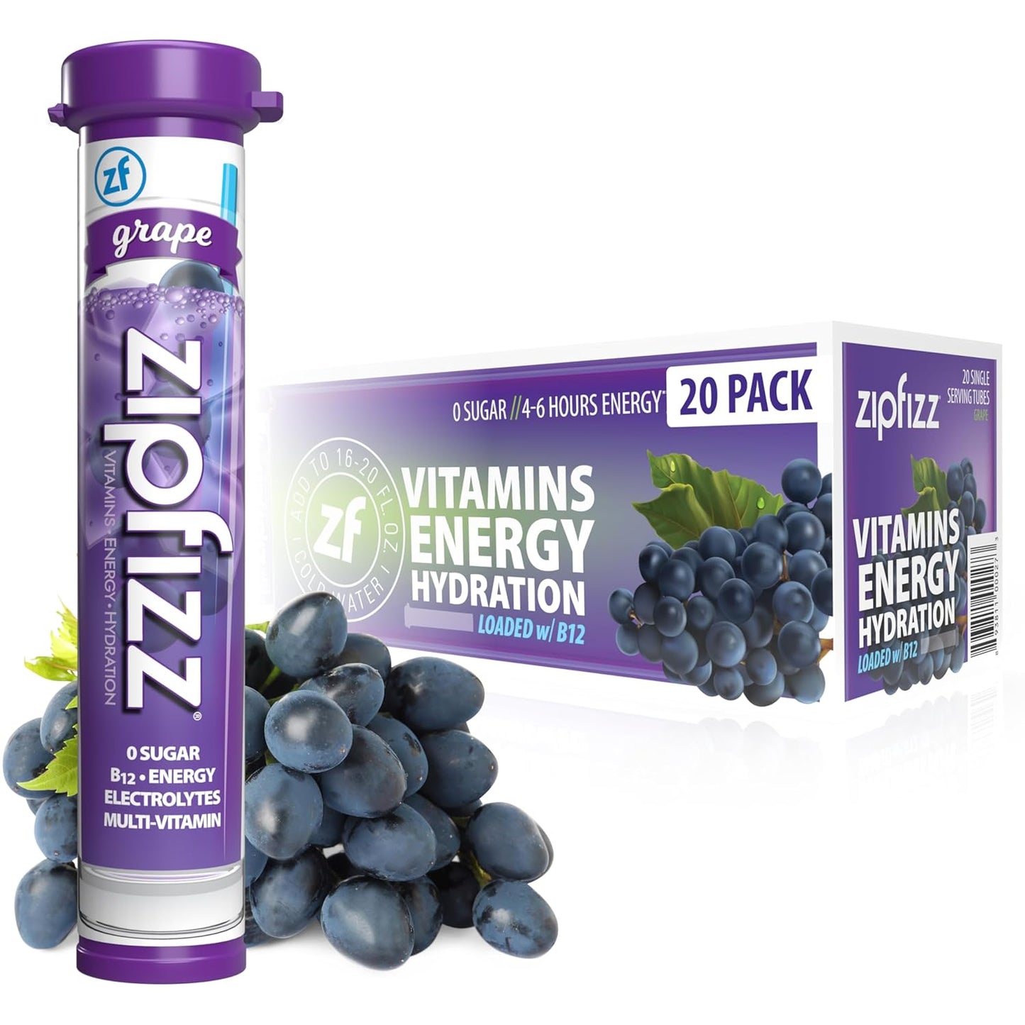 Zipfizz Healthy Energy Drink Mix, Hydration with B12 and Multi Vitamins, Fruit Punch, 20 Tubes