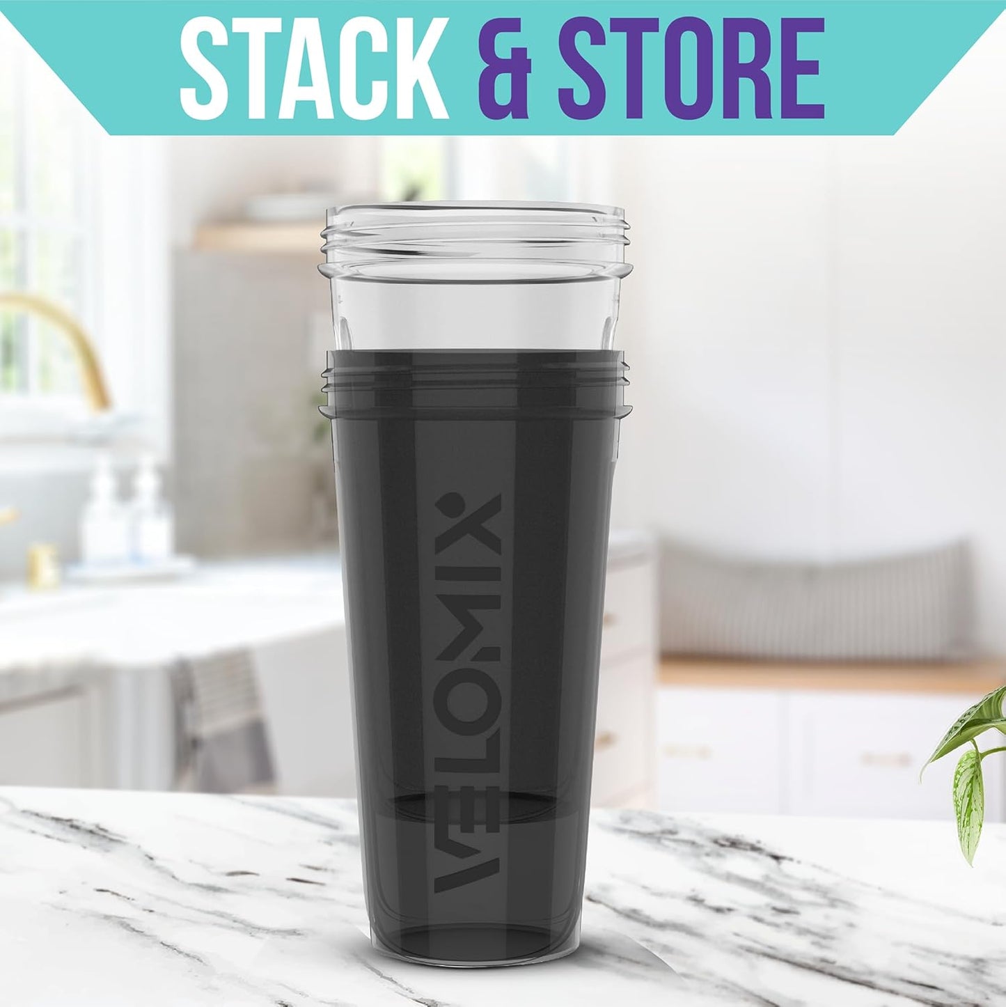 '-2 Pack - 28 oz Protein Mix Shaker Bottles - | Leak Proof Protein Shake Bottles | - Black and Clear