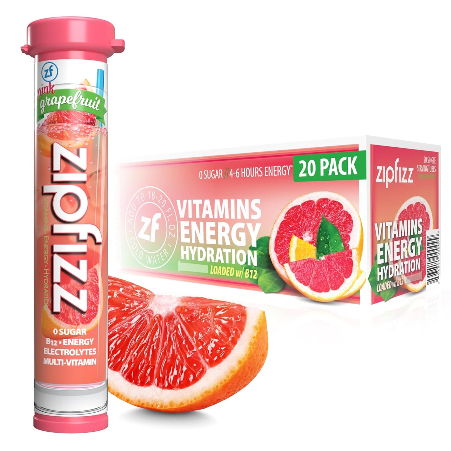 Zipfizz Healthy Energy Drink Mix, Hydration with B12 and Multi Vitamins, Fruit Punch, 20 Tubes