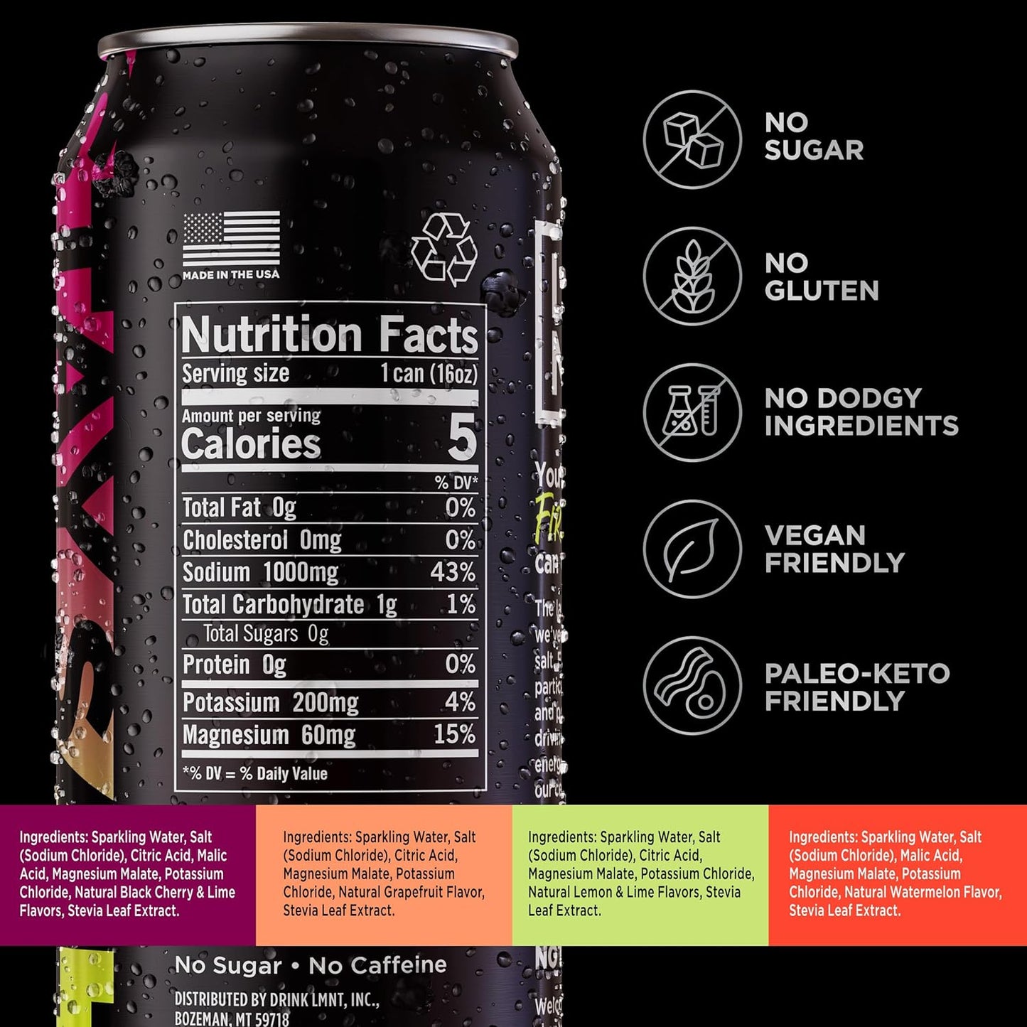 LMNT Sparkling Electrolyte Energy Drink - Variety Pack | 12 Bottles