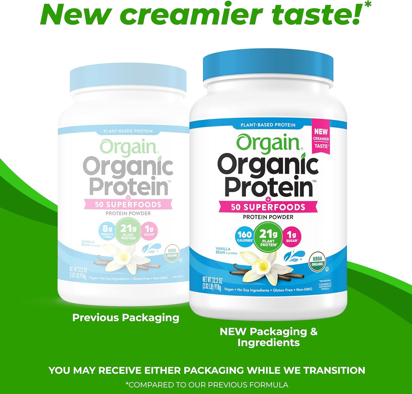 Organic Vegan Protein + 50 Superfoods Powder, Vanilla Bean - 21g Plant Protein, 8g Prebiotic Fiber, 2.02 lbs