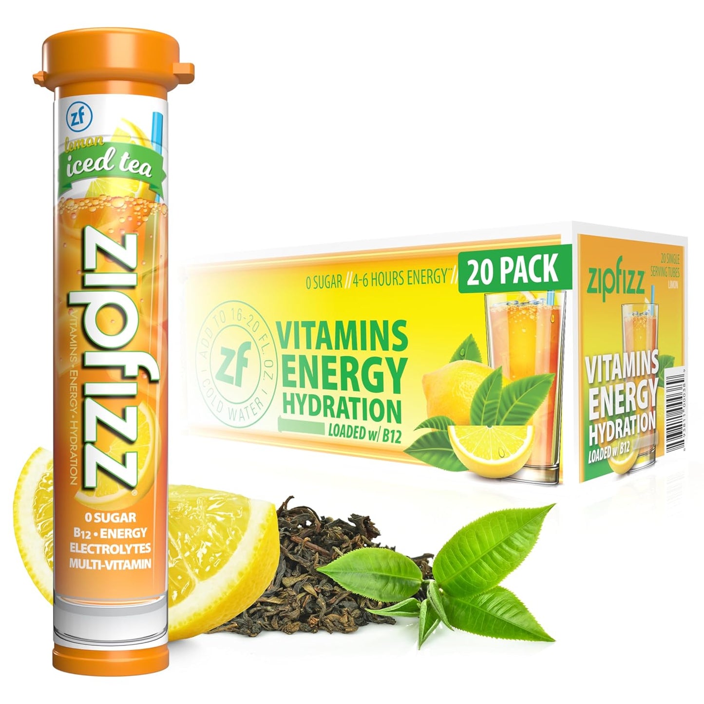 Zipfizz Healthy Energy Drink Mix, Hydration with B12 and Multi Vitamins, Fruit Punch, 20 Tubes