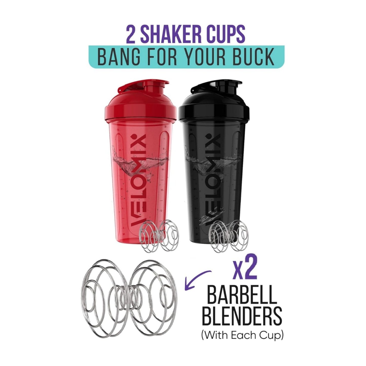 '-2 Pack - 28 oz Protein Mix Shaker Bottles - | Leak Proof Protein Shake Bottles | - Black and Clear