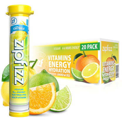 Zipfizz Healthy Energy Drink Mix, Hydration with B12 and Multi Vitamins, Fruit Punch, 20 Tubes