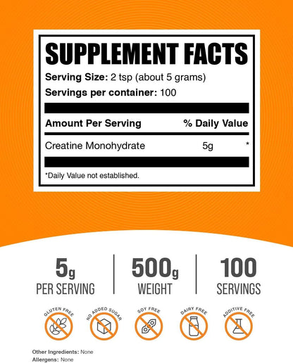 Creatine Monohydrate Powder - Creatine Supplement, Micronized Creatine, Creatine Powder, 500g (1 Pack)