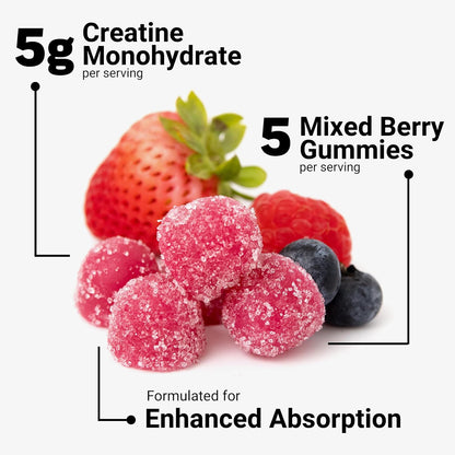 Force Factor Creatine Gummies Mixed Berry for Muscle, Strength & Recovery, Creatine 5 g, 30 Servings